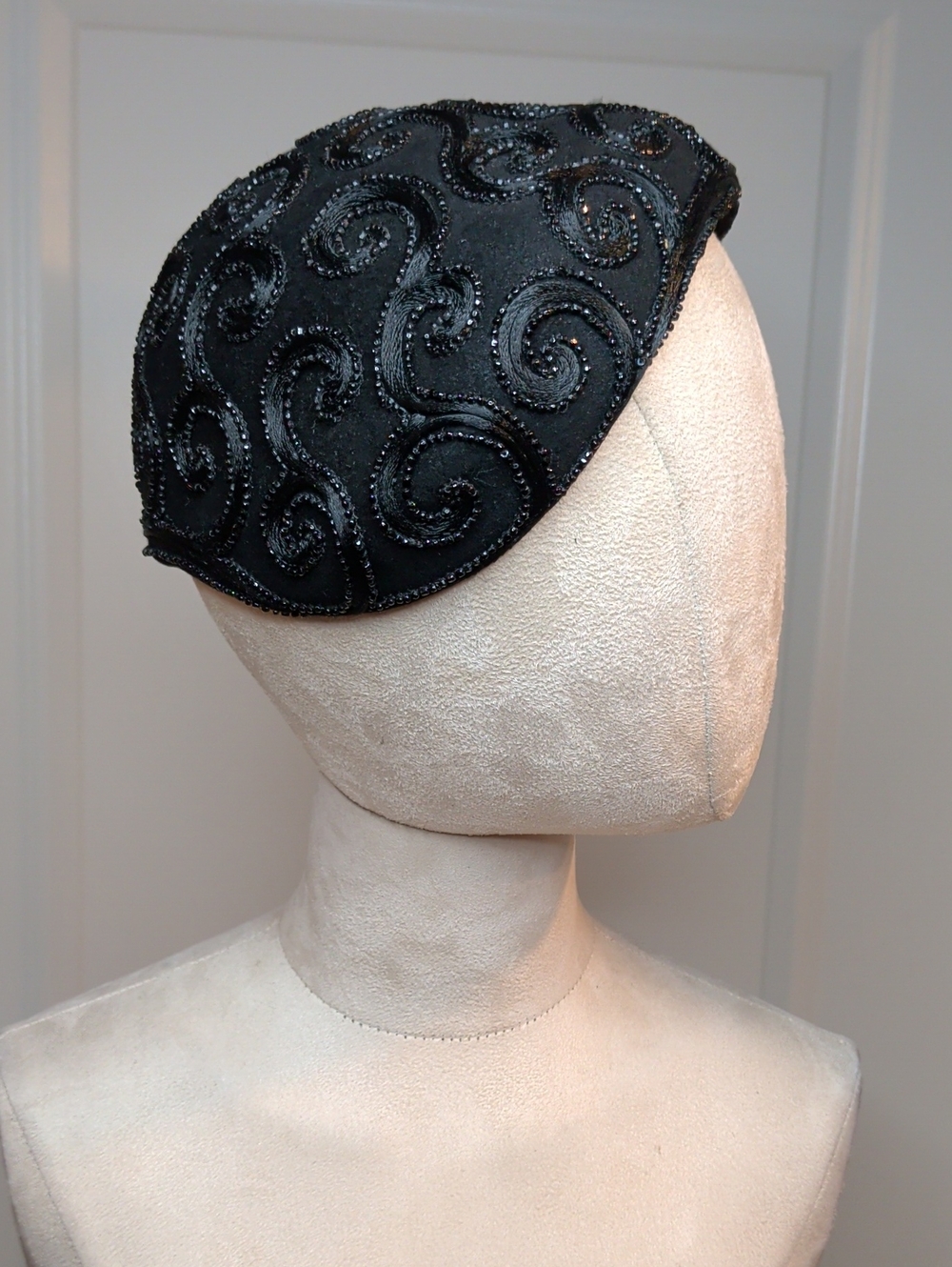 Vintage 60s Black Beaded Cocktail Hat From Robinsons MCM Jackie Style